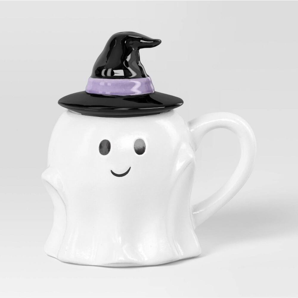 NWT Ghost Figural Halloween Mug with Hat Lid 7.8 oz Hyde and Eek White - Picture 2 of 4